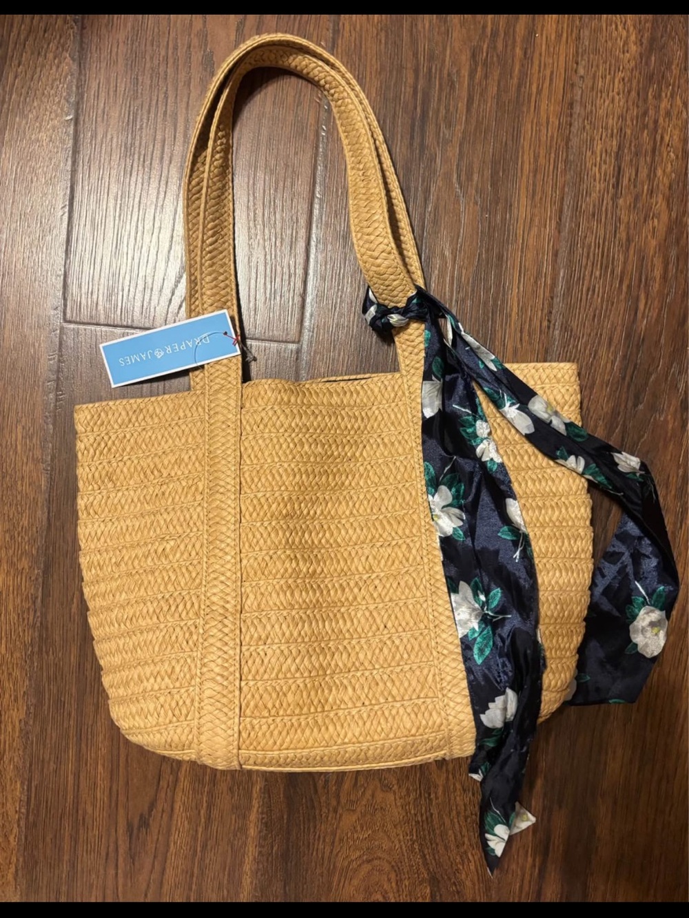 Draper James Mustard Woven Tote with Floral Scarf Accent